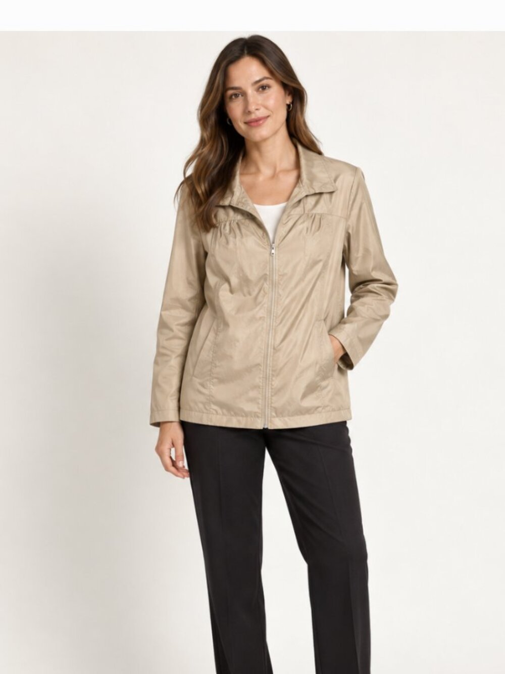 Nordstrom Beige Lightweight Full Zip Jacket Size 6